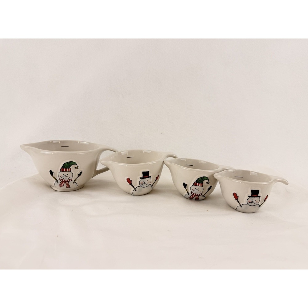 Rae Dunn Snowman Measuring Cups Set 4‎ Artisan Collection Magenta Christmas
